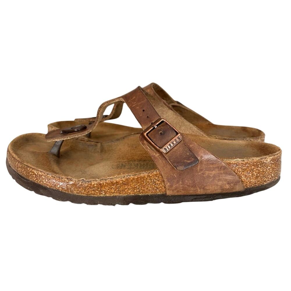 Birkenstock Gizeh oiled leather sandals sz 40 brown patina casual boho comfort - Picture 2 of 9